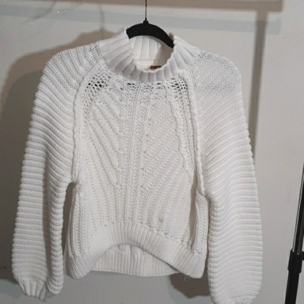 Free People Off White Long Sleeve Crochet Sweater  Fits to Large